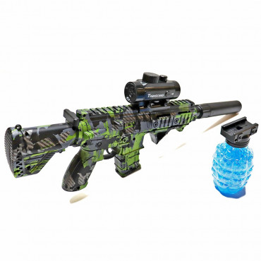 RIFLE M416 ELÉTRICO ARMINHA BOLINHAS DE GEL COMPLETO ORBS ORBEEZ VERDE CAMUFLADO + BRINDE LEAO 1438 V